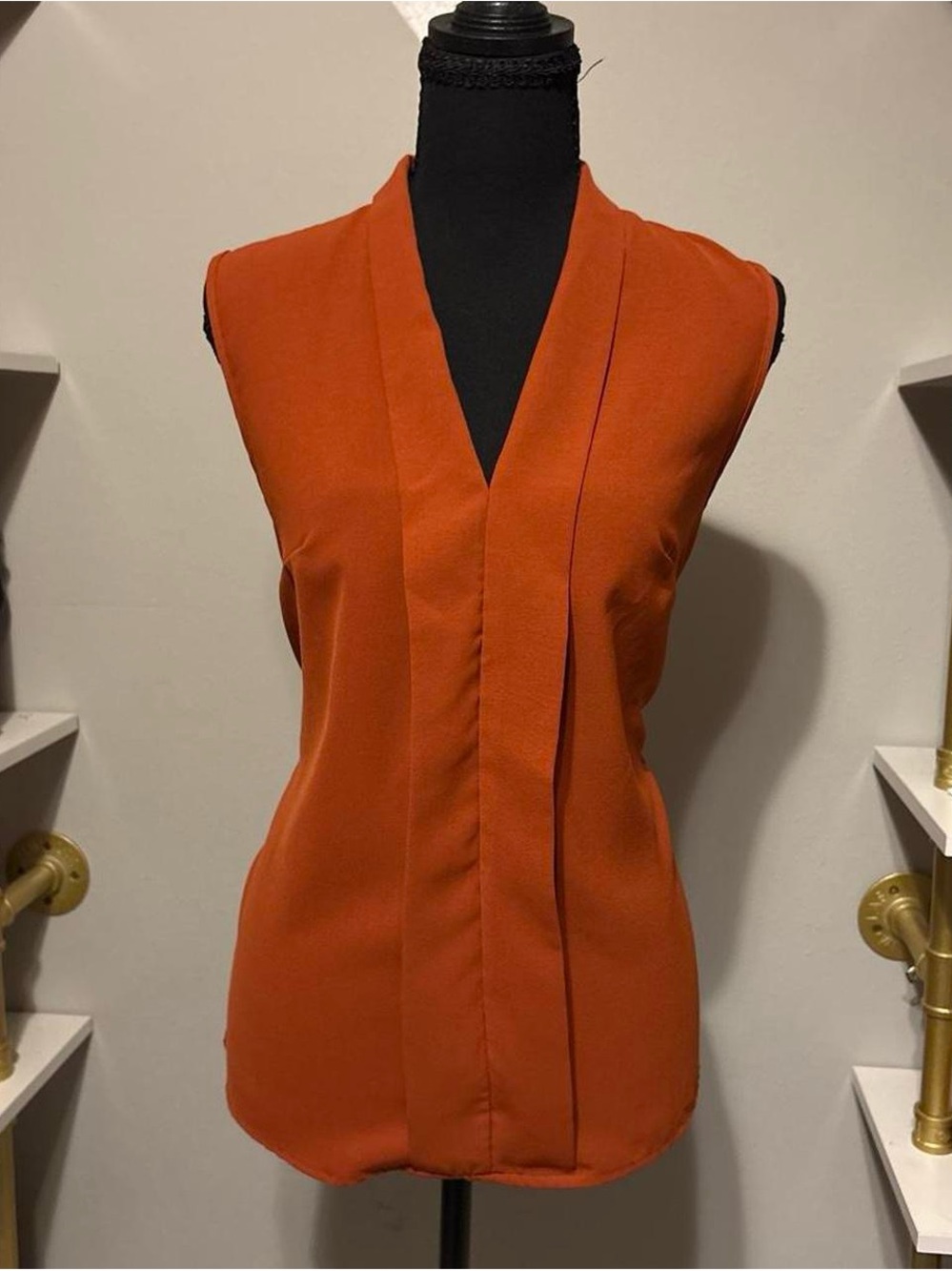 SHEIN Rust Orange Draped V-Neck Sleeveless Camisole